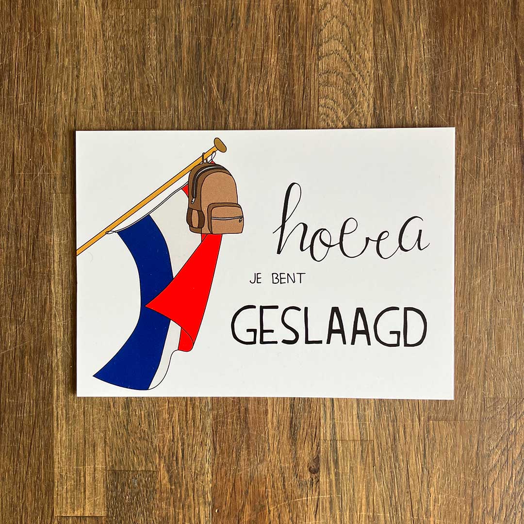 Ansichtkaart Geslaagd Vlag met Rugtas