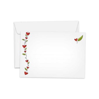 Set van 5 witte enveloppen met slingers van hartjes en bladeren