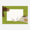 Set van 5 enveloppen met picknick, konijnen en kippen voorkant