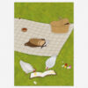 Postkaart kippen bij picknickkleed