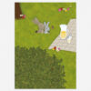 Postkaart konijnen bij picknickkleed met limonade en struik
