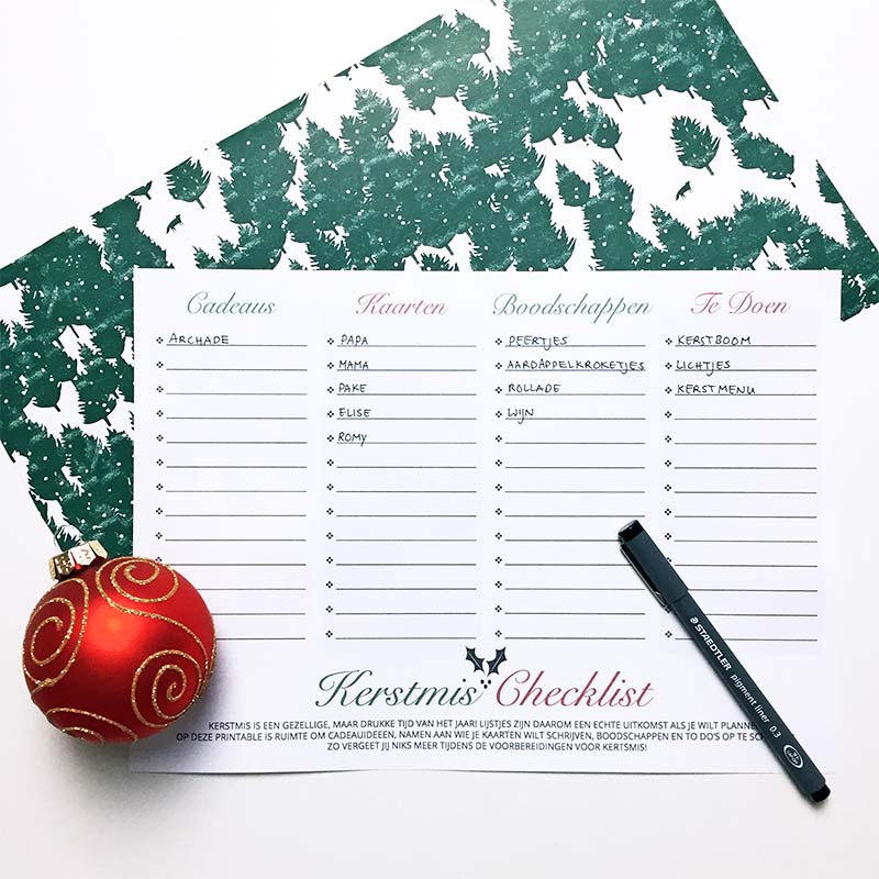 Printable checklist kerstmis