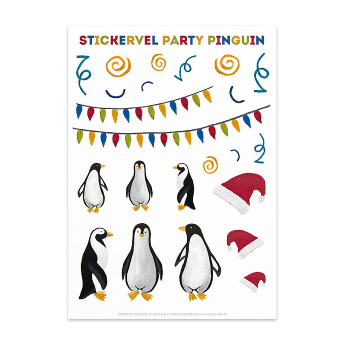 Stickervel Party Pinguïn van Nouk-san
