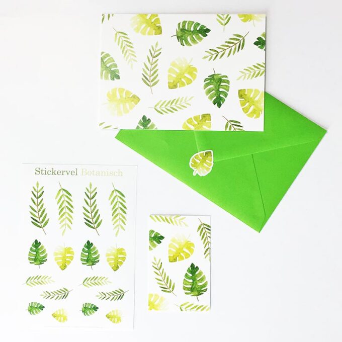Stickervel, postkaart en minikaart Botanisch van Nouk-san
